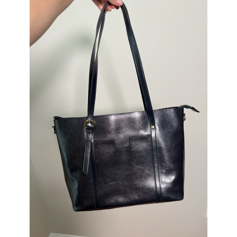 Kattee Cow Leather Large Handbag Tote Shoulder Bag Navy Laptop Work Classy